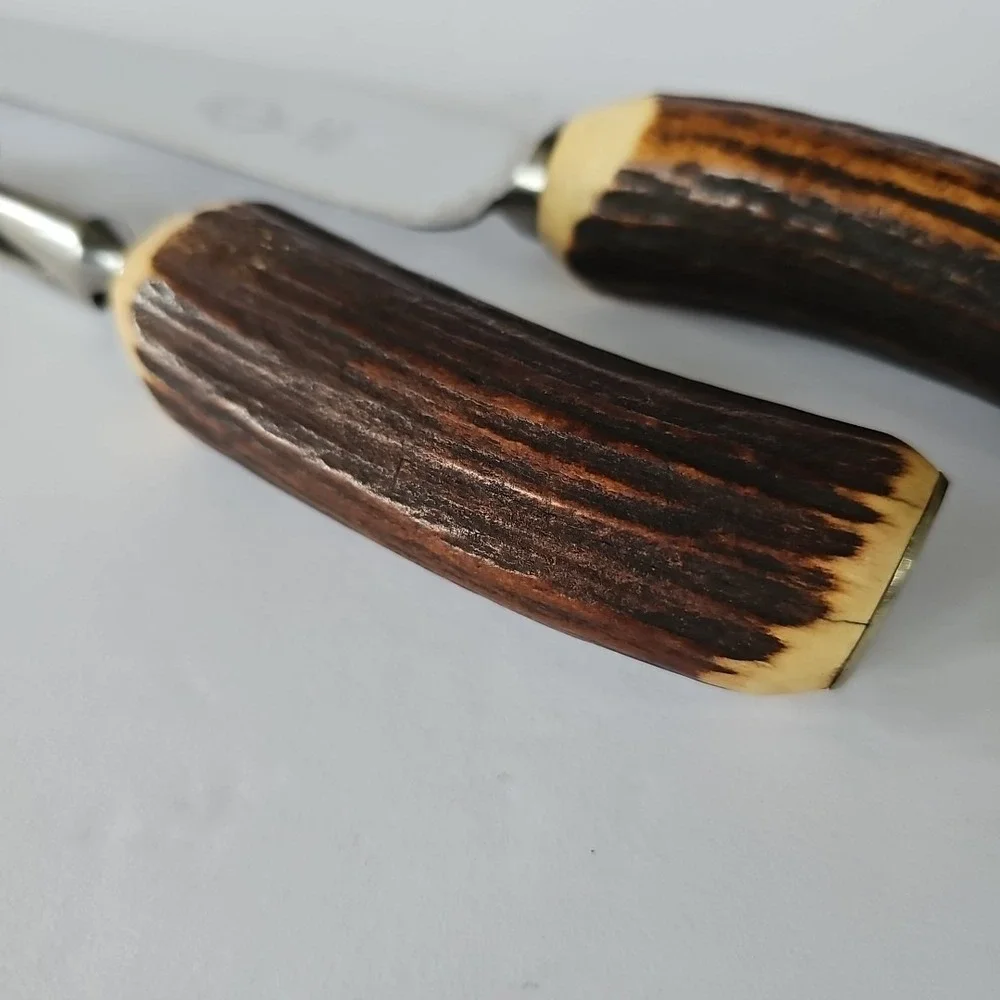 Vtg Royal Brand‎ Sheffield England Carving Set Stag Horn Handle Stainless Steel
